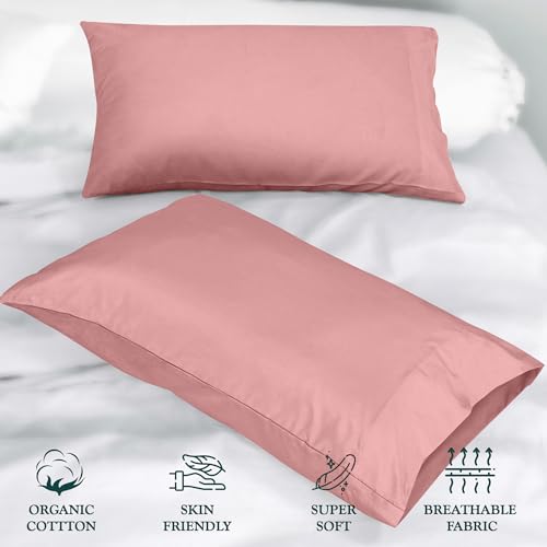 Image of ROYALE LINENS 300 Thread Count 100% Long Staple Combed Cotton Pillowcases Set of 2 - Ultra Soft - Queen Bed Pillow Cover - 20 inchx30 inch - Breathable, Cool & Crisp Percale Pink Pillow Cases (Queen, Pink)