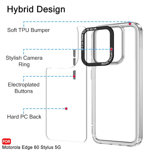 Image of TheGiftKart Hybrid Shockproof Back Cover Case for Motorola Moto Edge 60 Stylus 5G | Stylish Camera Border | Electroplated Buttons | Crystal Clear Hard Back Cover Case (TPU & PC, Transparent Bumper)