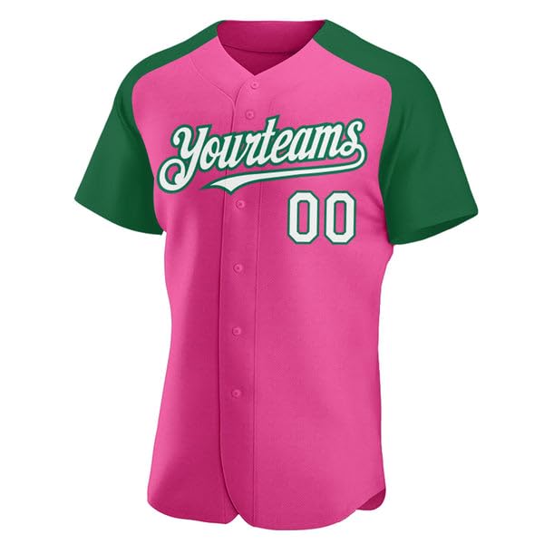 HOALVYCO Customized Name Baseball Jersey Man, Woman, Pink White-Kelly Green Raglan