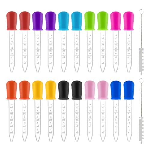 UILYNIU 20 PCS Cuentagotas Líquido con 2 Cepillos de Limpieza Silicona y plástico Ojo Cuentagotas Pipetas 5ML Líquido Cuentagotas Pipeta Medicina Transferencia Cuentagotas Pipetas (22 PCS)