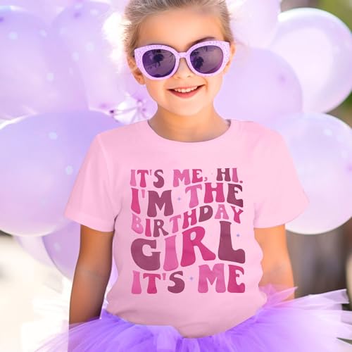 Image of LOTUCY Birthday Girl Outfit for Kids Its Me Hi Im The Birthday Girl Shirt Letter Printed Princess Birthday T-Shirt