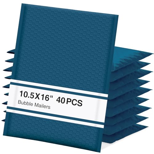 UCGOU Bubble Mailers 10.5x16" 40 Pack Usable Size 10.5x15" Navy Blue Padded