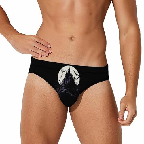 Castle Night with Bats and Moon Mens Swim Briefs Sexy Bikini Swimwear Bathing Suits Trunks