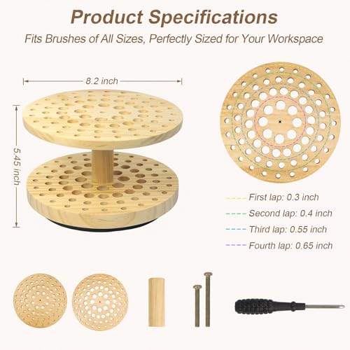 Image of 72 Hole 360 Rotating Hardwood Paint Brush Holder Organizer