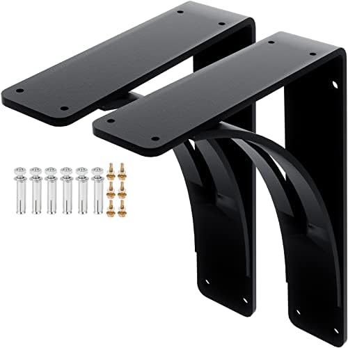 HomiShare 2Pcs Heavy Duty Shelf Brackets 9 x 12 x 4", Steel Brackets 450lbs Load Capacity, Triangle Support Mantel Brackets , DIY Metal Shelf Brackets Matte Black