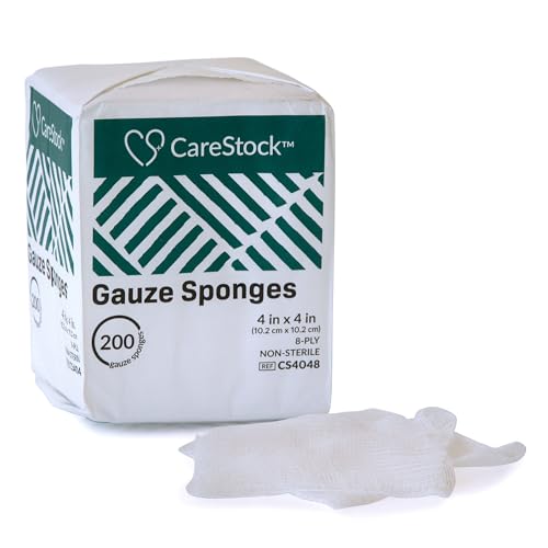 CareStock Gauze Sponge, 4 x 4 in. 8-Ply - Highly Absorbent, Medical-Grade Cotton Wound Dressing, First-Aid Essential - Non-Sterile, 200 per Pack, 2 Packs, 400 Total