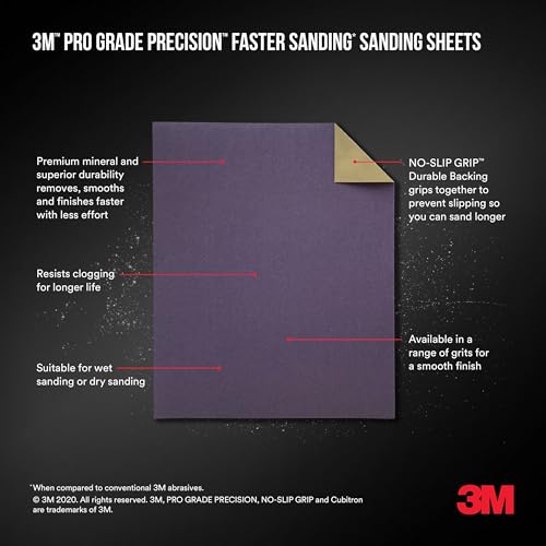 3M Pro Grade Precision Sanding Sheets with No-Slip Grip, 3-2/3 x 9 in, Assorted Grits, 6-Pack (SHTRASST-PGP6T) - image 2