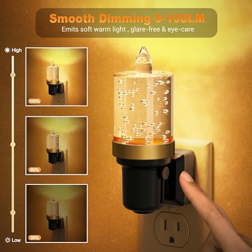 Image of JandCase LED Night Light, Candle Night Lights Plug into Wall Amber, Auto On /Off Light Sensor Nightlight, 0-100LM Brightness Dimmbale Nightlight, for Bathroom Hallway Bedroom Kids Room 2Pack