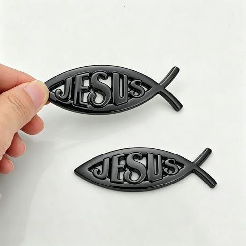 Image of 3D Chrome Emblem Badge Sticker Jesus Fish Decal Stickers Decoration for Car, Truck, Motorcycle, RV, Scooter, SUV, Door, Window (Black Fish)
