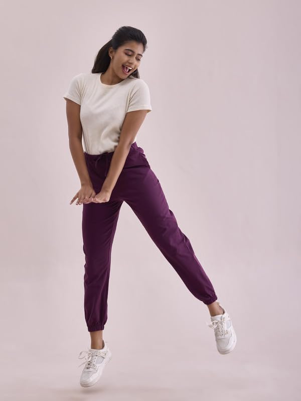 Image of GO COLORS Cotton Stretch Casual Joggers Full Length for Women| Mid Rise