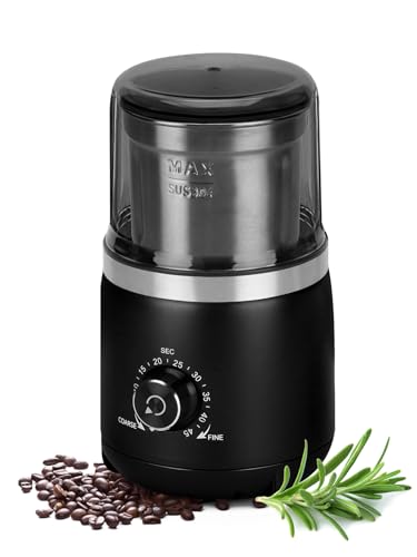 LAOION Electric Coffee Grinder with Silent Grinding Blades & Timer Knob to Adjustable Coarse to Fine, Espresso Grinder with Removable Stainless Steel Bowl for Coffee Bean, Herb, Spices, Seeds (Black)