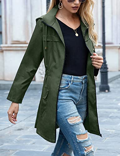 Yimoon Women's Lightweight Long Raincoat With Hood Waterproof Windbreaker Outdoor Jacket Lightweight Trench Coats(Army-Xl) #TOP2