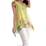 Anself Fashion Women Chiffon Blouse Floral Print Hollow Out Overlay Petal Sleeves Tops Black