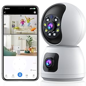 Dual Lens Indoor Camera,2MP X 2 WiFi Indoor Security Camera,for Home Security Pet Camera,Motion Tracking, Color Night Vision,2-Way Audio,Indoor Camera Wireless with Phone App