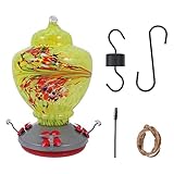 Yardwe Comedero de Colibrí con Percha de Vidrio Colorido Comedero de Colibrí con Gancho Colgante Cepillo de Cuerda para Patio Aire Libre