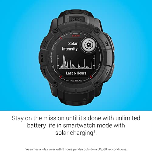 Image of Garmin Instinct 2X Solar - Tactical Edition, Rugged GPS Smartwatch, Built-in Flashlight, Ballistics Calculator, Solar Charging Capability, Black