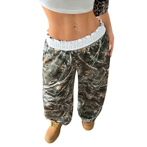 Image of Camo Pants Women Wide Leg Sweatpants Baggy Y2K Camoflage Pants Elastic Waisted Loose Casual Lounge Trousers Joggers