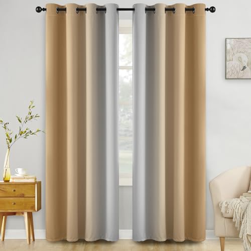 COSVIYA Grommet Blackout Ombre Beige Curtains W52 x L84 Inch