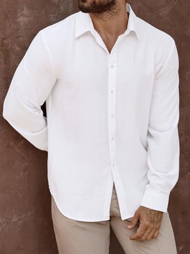 Image of Men's Casual Button Down Shirts Long Sleeve Linen Touch Textured Shirt Wrinkle Free Fashion Casual Vacation Beach Summer Shirt (1001)