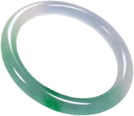 Jade Bangle Bracelet, Half Green Half White Floating Flower Thin Round Bracelets, 54mm, 58mm
