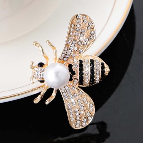 Image of Honey Bee Brooch Lapel Brooch Pins for Women Insect Themed Bee Brooches with Faux Pearl Vintage Designer Brooch Jewelry Decoration for Birthday Dating Party Anniversary