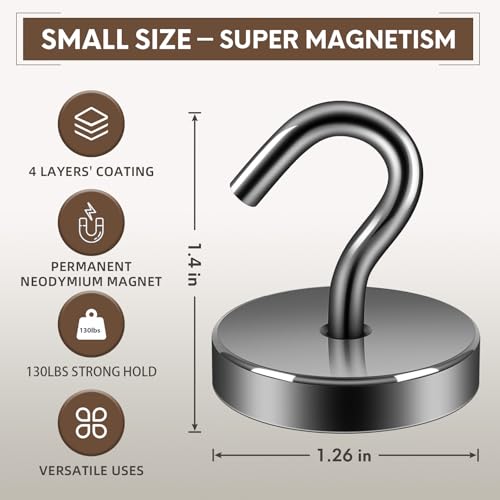 Image of Neosmuk Magnetic Hooks Steel Tube Design for Cruise,130lb+ Gunmetal,10 Pack