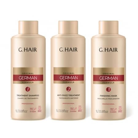 G.HAIR Professional / Original German Formula Keratin Smoothing Treatment Kit (3x 1L/33.8oz) / Brazilian Straightenin, Alisado brasileno