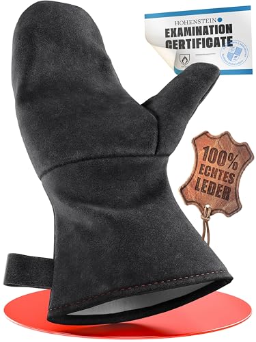 achilles Kaminhandschuh, Entspricht Norm EN407, Mit Thermoisolierung, Ofenhandschuh aus Leder, Schutzhandschuh feuerfest, Grillhandschuh, hitzebeständiger Leder Handschuh, schwarz