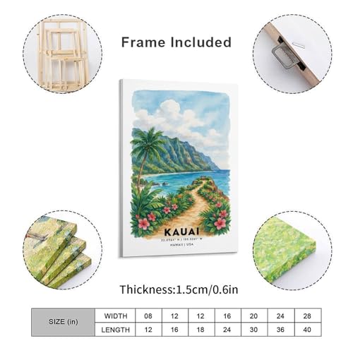 Kauai Poster de voyage aquarelle vintage pour chambre et maison