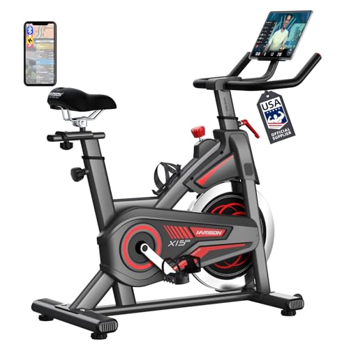 HARISON Bluetooth Magnetic Exercise Bike 300 lbs Capacity, Stationary Bike for Home Use, Indoor Cycling Bike with Comfortable Seat Cushion, Digital Display