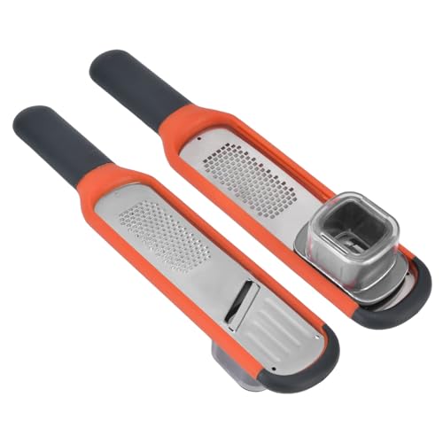Handheld Garlic Grater Tool, with Silicone Grip Clear Removable Cover, and Stainless Steel Zester for Nutmeg, Parmesan Cheese, Ginger, and Vegetables, Manual Slide with Handle
