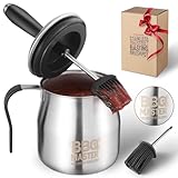 32 OUNCE Basting Pot with 2 Replaceable Brushes，Grilling Gifts for Men&Dad，Stainless Steel 304 Barbecue Sauce Pot Brush Set,Melting Pot BBQ Sauce Container，Christmas Birthday Gifts for Him Dad Husband