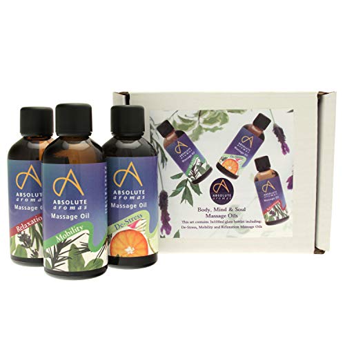 Absolute Aromas Body, Mind & Soul Bath & Massage Oils 3 x 100ml in Glass Bottles - De-Stress, Mobility and Relaxation Massage Oils