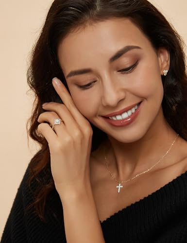 Mameloly 14K Gold Plated Created Opal Rings Round Cut Dainty Halo CZ Wedding Band Thin Stackable Cubic Zirconia Promise Engagement Ring for Women Size 4-114