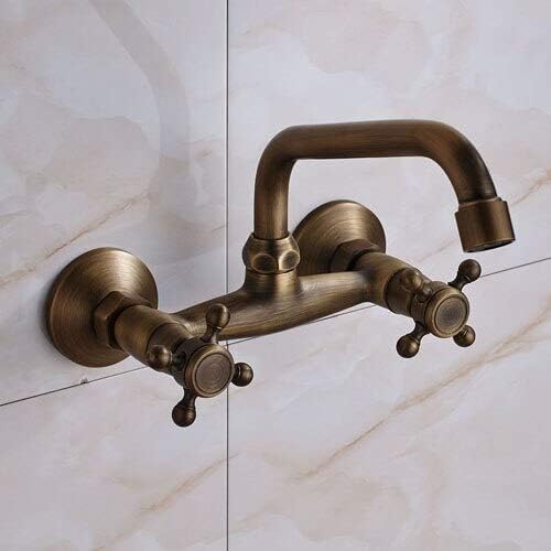 Classic Antique Brass/Black Bronze Basin Faucet Bathroom Sink Tap Waterfall Spout Mixer Wall Mount(Antique Brass Q)