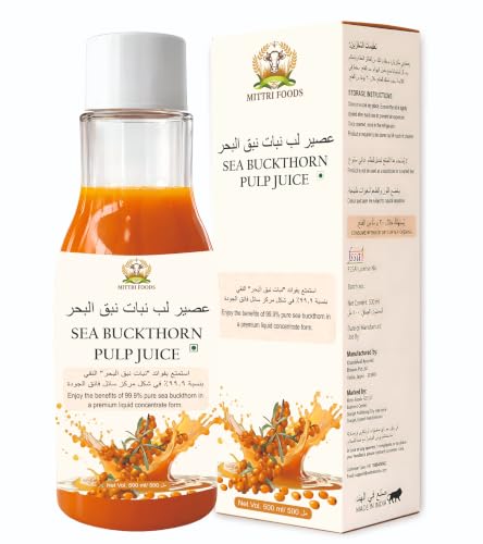 MITTRI FOODS Himalayan Sea Buckthorn Pulp Cold-Pressed 500ml Enriched with Vitamin C Omega 3 6 7 9 Antioxidants Pack of 1