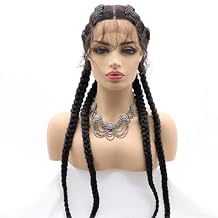 xiweiya Long Black Braided Wig Cornrow Braid Wigs Wear And Go Braided Wig Double Dutch Black Braids100% Hand-Braided Wig Box Braid Wig 360 Swiss Lace Front Wig for Women 4xTwist Braids Wig 36inch