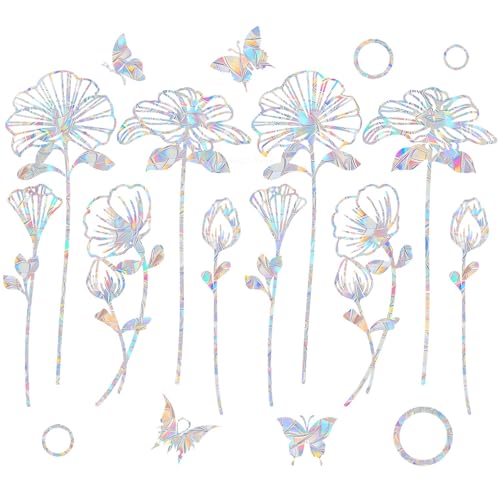 10 Flower Window Decals - Anti-Collision Stickers to Save Birds, Reusable Vinyl Rainbow Stickers