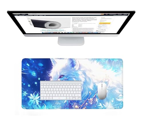 Tapis de souris loup grand format 1600x800x3mm blanc imperméable pour ordi