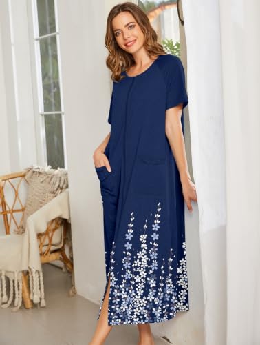 Image of Ekouaer Women Robe Zipper Short Sleeves Full Length House Coat with Pockets