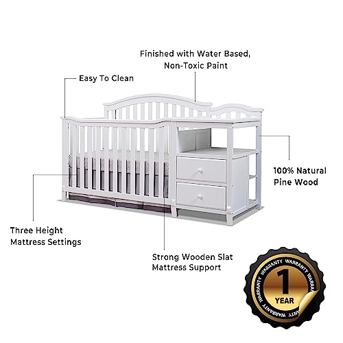 Image of Sorelle Furniture Berkley Crib and Changer with Slat Panel Back Classic -in- Convertible Diaper Changing Table Non-Toxic Finish Wooden Baby Bed Toddler Childs Daybed Full-Size Nursery - White