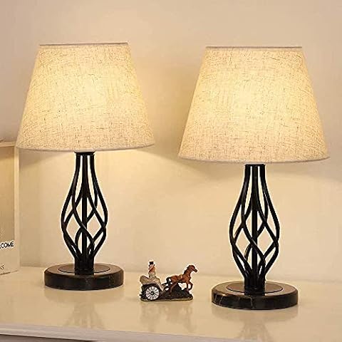 LIANTRAL Lampki nocne, zestaw 2 szt., nowoczesna lampa stołowa z marmurowym cokołem i lnianym kloszem, mała lampa do sypialni, salonu, akademika, dekoracja