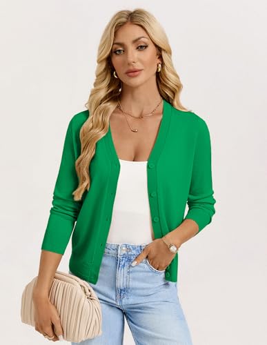 GRACE KARIN Womens Green Cardigan Sweaters Lightweight Button Up V-Neck Spring Cardigans Knit Shrug Trendy Outfits M — view 2