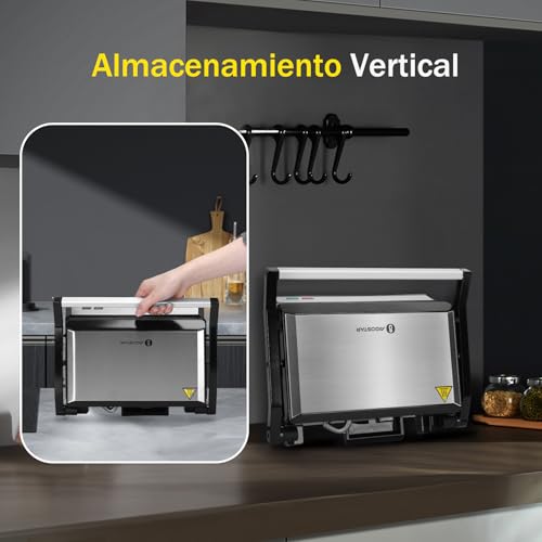 Miniatura 2 de Aigostar Hett Pro - Parrilla Eléctrica, Grill, Sandwichera Y Panini, 1500w. Placas Eco-Stone Antiadherentes. Apertura 180 : Dos Superficies De Cocinado. Medidas De La Placa: 27cm 17cm. Libre Bpa.