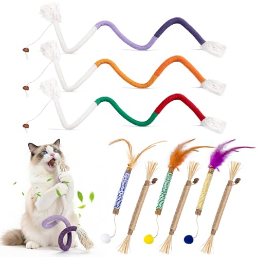 KesterlsShopping Silvervine Sticks for Cats and Cat Chew Rope Toy for Dental Care Teeth Cleaning&Anxiety Relief Interactive Catnip Toys for Bored Indoor Cats9pcs