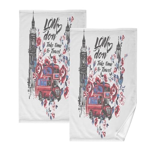 susiyo Buses in London Bath Towel Cotton Set Face Towels Funny Soft Absorbent Towels for Bathroom Kitchen Decoration Hotel Gym Spa Sweat Towels 16x28',Premium Cotton