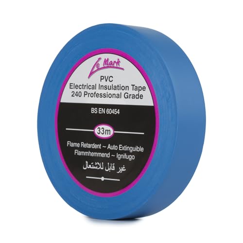 Le Mark Blue PVC Electrical Insulation Tape - 33m x 19mm, Flame Retardant, RoHS & BS EN 60454-2 Compliant, Water & Abrasion Resistant, Easy Unwind & Tear, Professional Grade