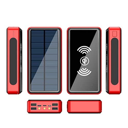 Brigtviee Chargeur Solaire Portable Power Bank 100000Mah, Batterie Externe Portable Chargeur LED Powerbank 4 Ports De Sortie Et 3 Ports D'entrée (Rouge) Cover