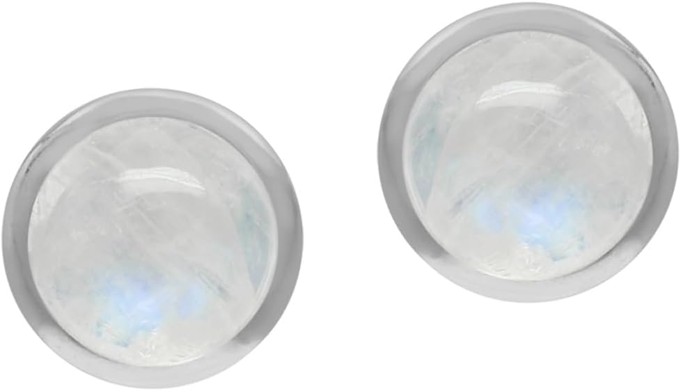 Silvershake 6MM Round Shape Cabochon Stones or Inlay White Gold Plated or Yellow Gold Plated 925 Sterling Silver Bezel Set Stud Earrings Jewelry for Women or Teens