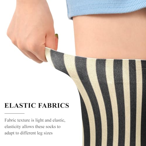 Beige Black Stripes Thigh High Socks, Women's Knee High Socks - Extra Long High Socks4